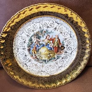 22K gold courting Victorians plate 10 inch